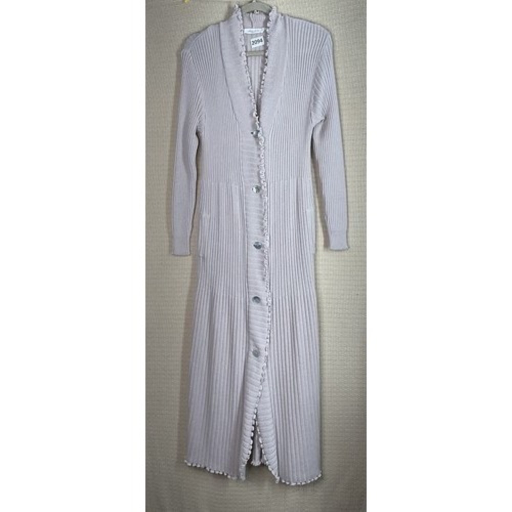 Maria Scotto Pink Lettuce Trim Botton Front Long Duster Cardigan Women S Italy